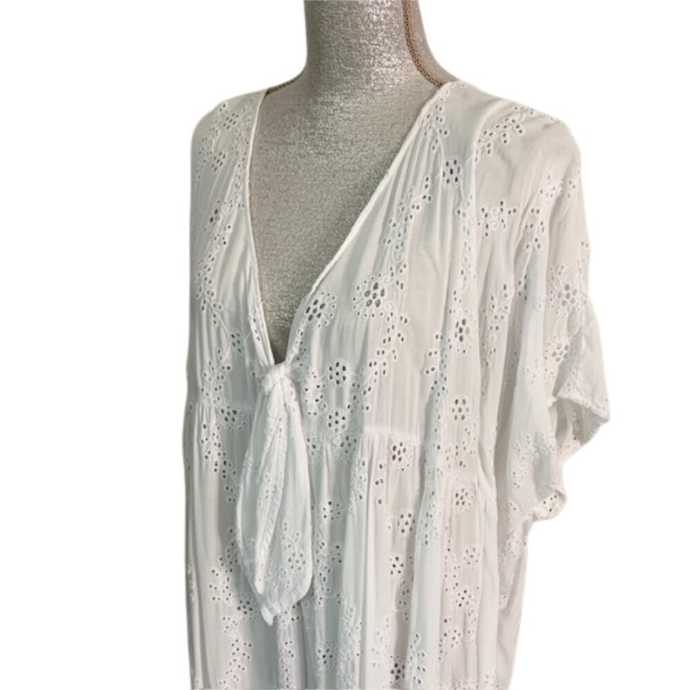 YOUNG FABULOUS AND BROKE White Eyelet Maxi Beach Cover Up Dress SMALL - Picture 13 of 15